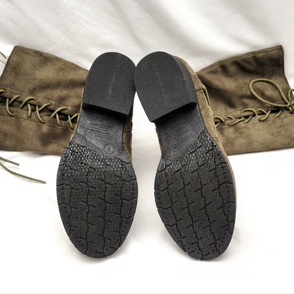 Bella Marie Olive Army Green Tall Boots Lace Up Zip - Picture 4 of 6